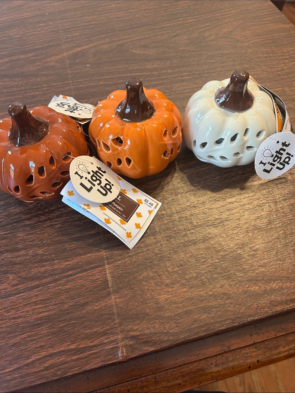 Hobby Lobby Ceramic Pumpkin Lanterns in Orange, Cream and Brown